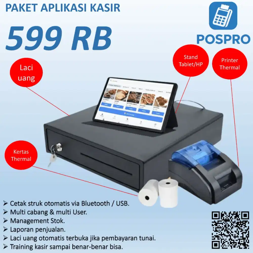 Paket kasir siap pakai (sudah termasuk aplikasi)