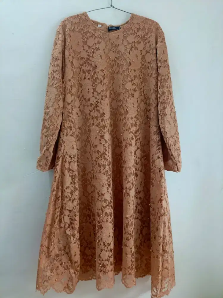 Dress Brukat Warna Coklat