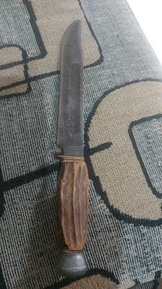 Pisau berburu Carl Schlieper Cap Mata antik gagang Tanduk Rusa