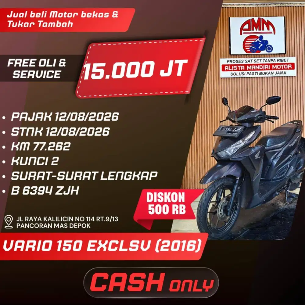 VARIO 150 EXCLSV 2016 PAJAK HIDUP KUNCI 2 KREDIVO INDODANA ALISTA