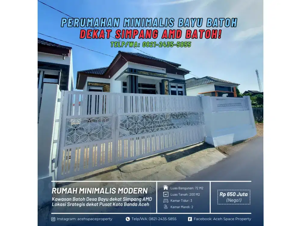 Dijual Rumah di Bayu Kawasan Batoh - Dekat Jalan Mohammad Taher dan Simpang AMD Batoh!