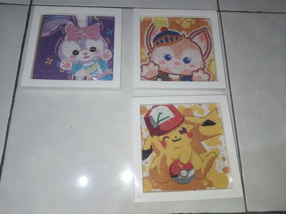 Lukisan+bingkai diamond manik glitter painting, PLT18cm, ada3pcs, nego