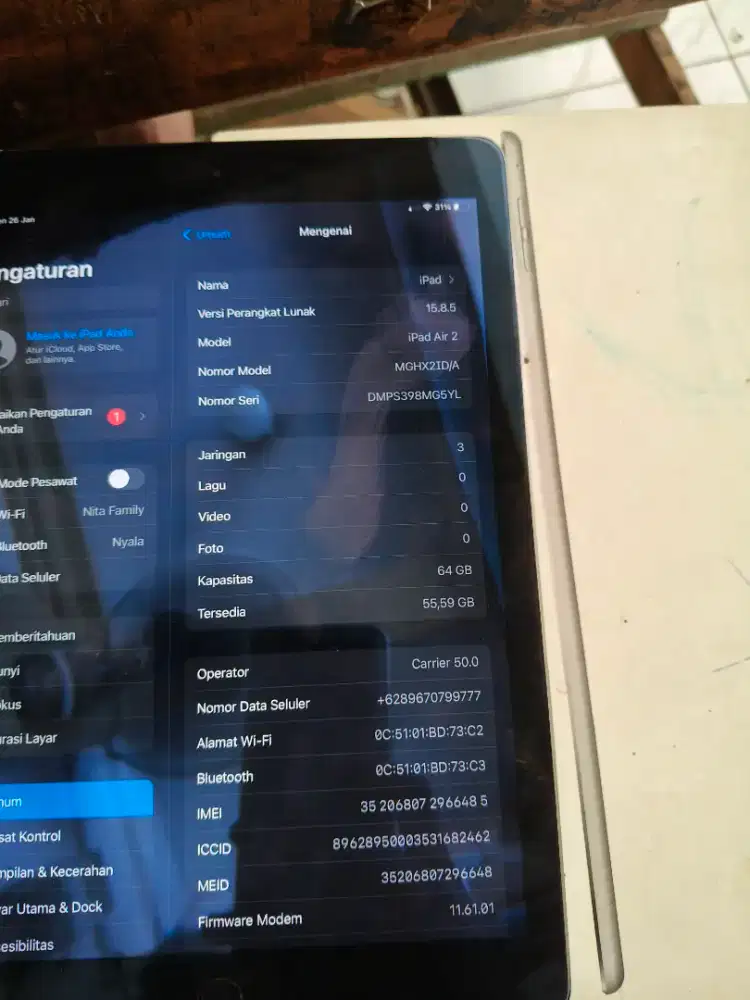 Ipad air 2 64Gb iBox wiffi Cell no minus jual danTT hp bisa