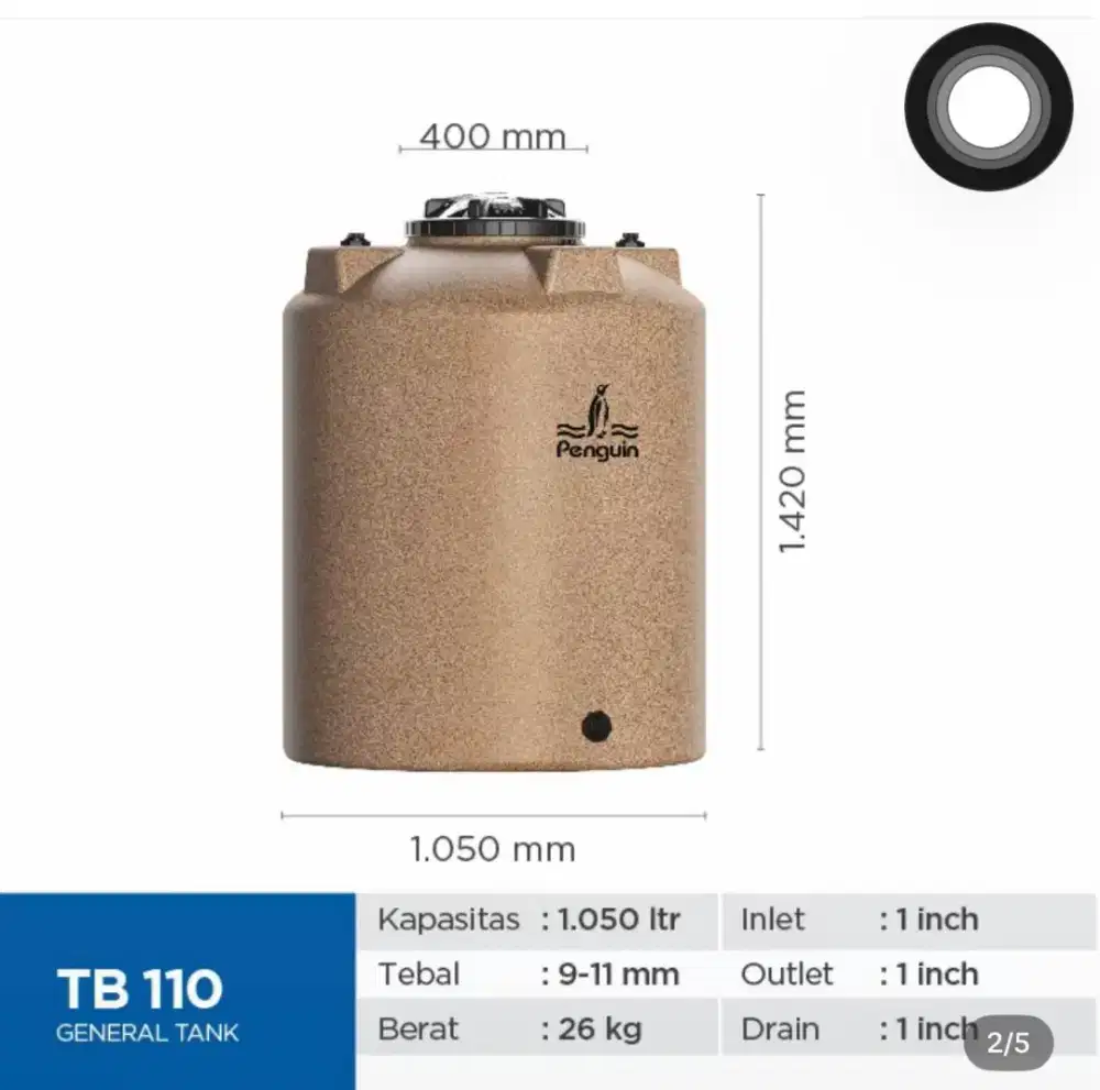 Tandon air pinguin 1050 liter baru