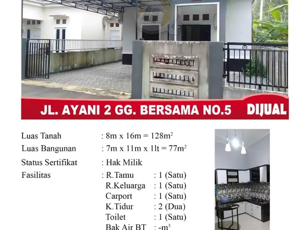 BANTING HARGA Rumah 100m dari Ayani 2 (Gg.Bersama) + Ada Dapur