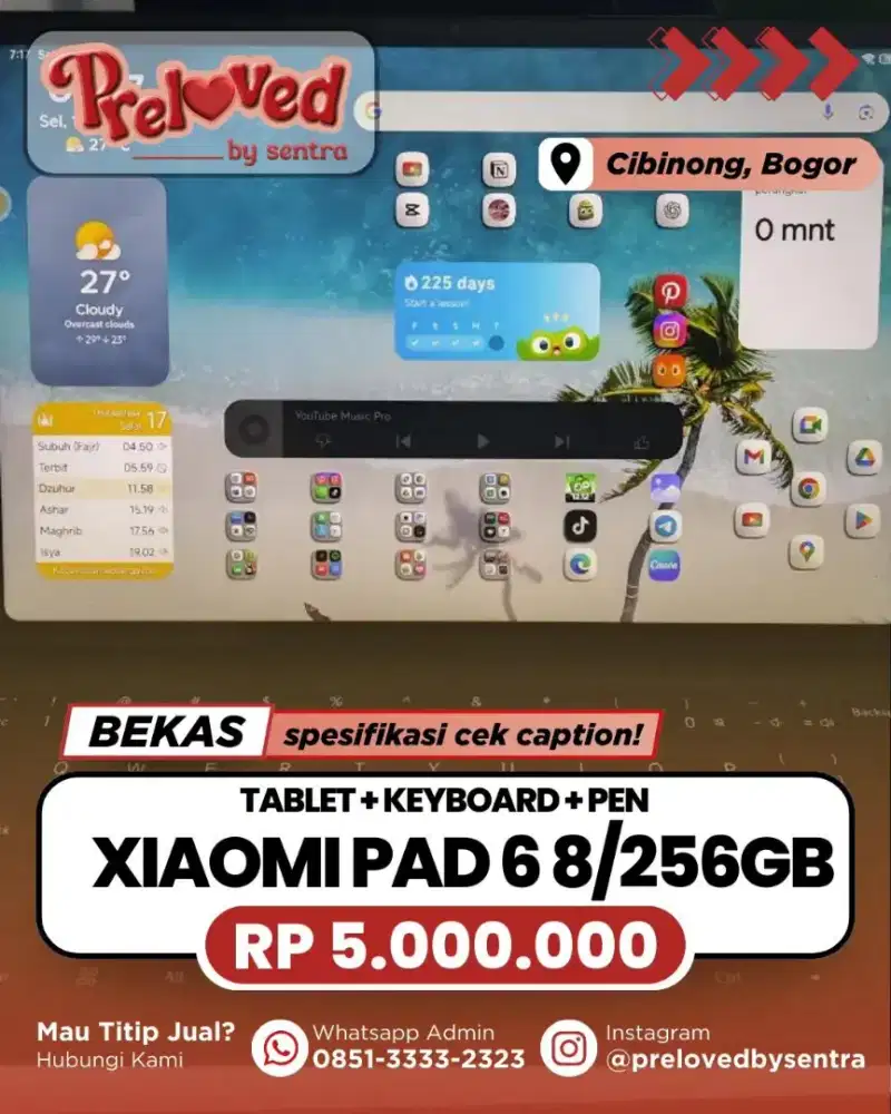 Xiaomi Pad 6 8/256 Fullset Mulus Second + Pen + Keyboard