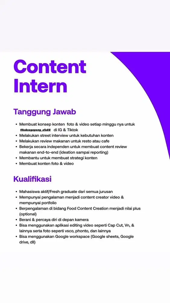 Lowongan pekerjaan  bakso gepeng afu 88