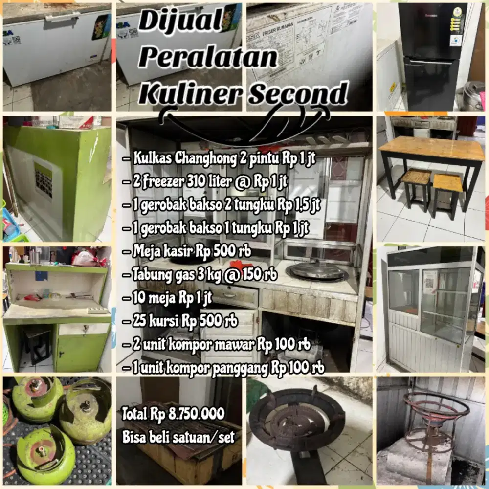Dijual Peralatan Ex Kuliner (Gerobak Bakso,Kulkas,Freezer,Meja Kursi,)