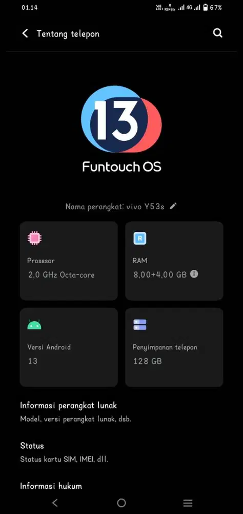 Vivo y53s Ram 8+4 / 128