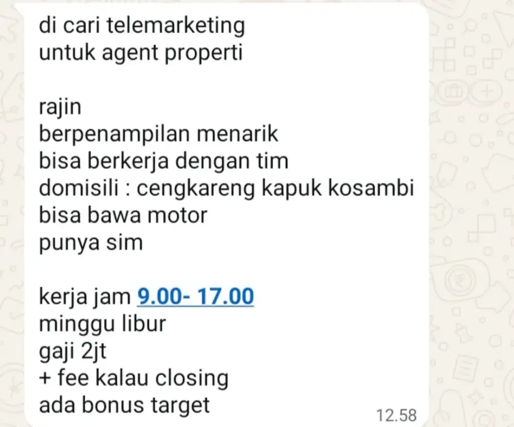 Dicari Telemarketing Property