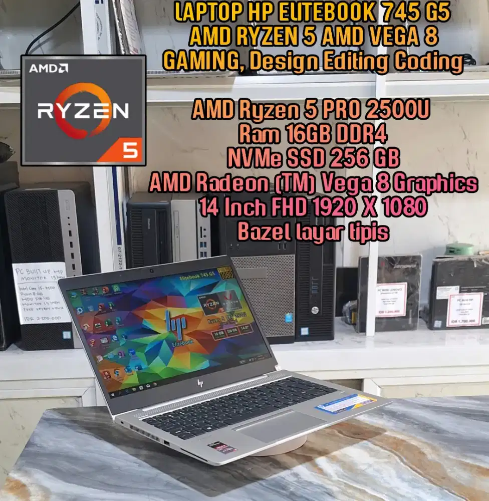 LAPTOP  HP PREMIUM ELITEBOOK RYZEN 5 SUPER MULUS LAPTOP DESIGN EDITING