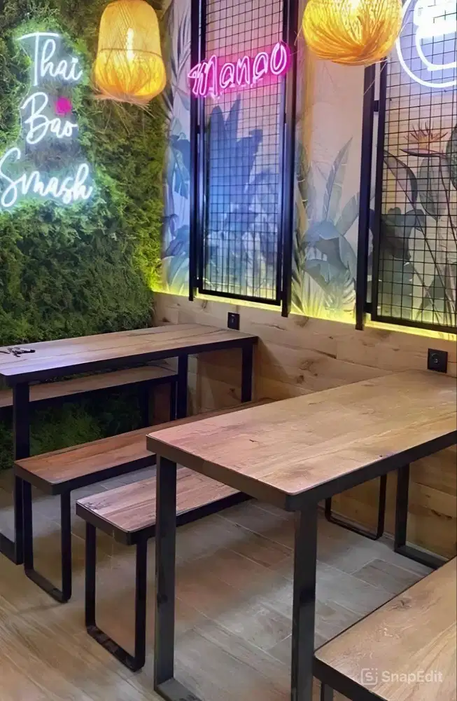 meja bar cafe / meja makan resto  sederhana kayu mahoni