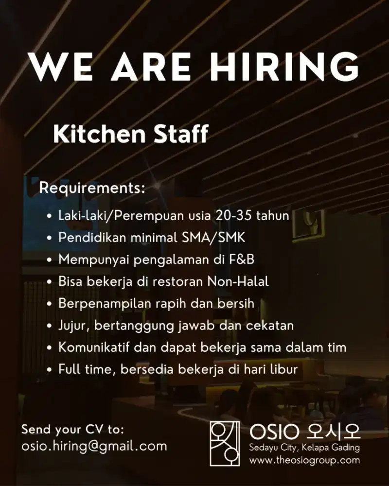 Kitchen Staff Dibutuhkan Segera!