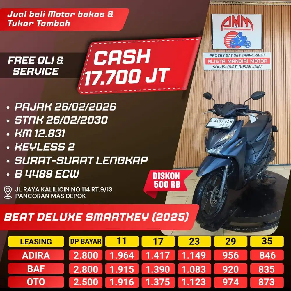 BEAT DELUXE SMARTKEY 2025 PAJAK HIDUP REMOT 2 KREDIVO INDODANA ALISTA