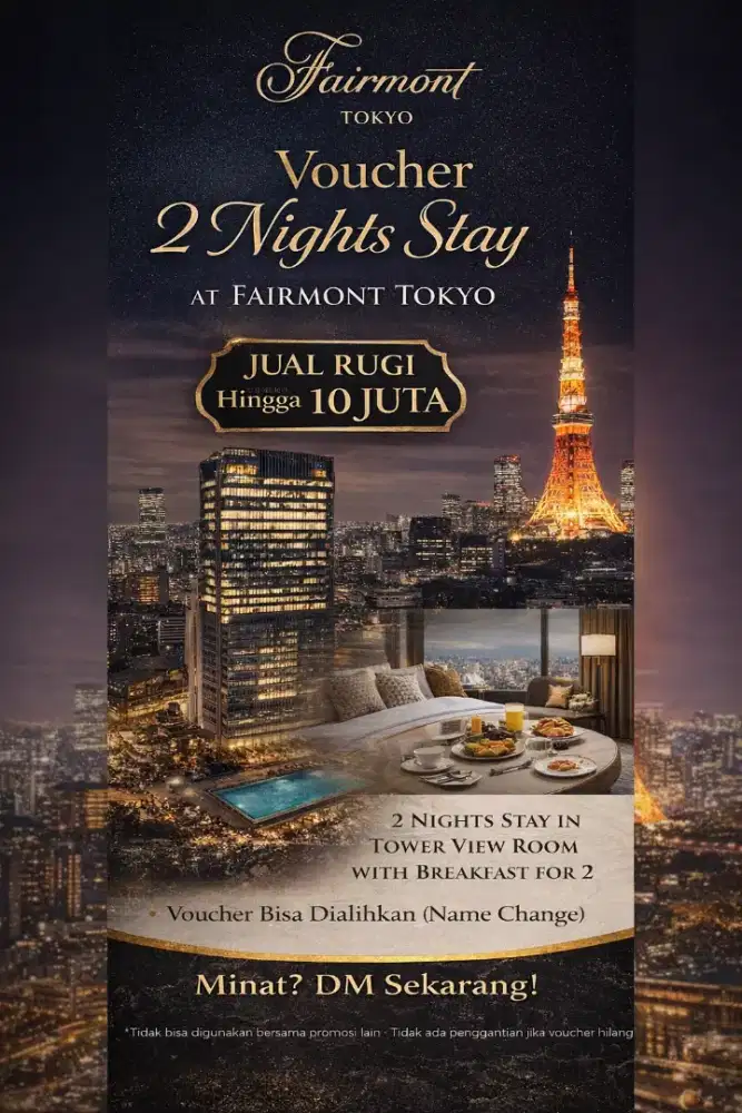 Jual Cepat BU !! Voucher Hotel Fairmont Tokyo 2 nights