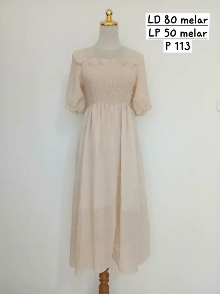 Baju terusan dress sabrina kerut size L, preloved