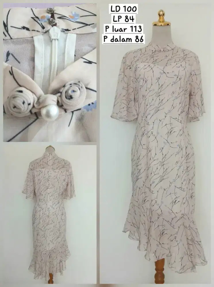 Baju terusan dress vintage kerah shanghai size L, preloved