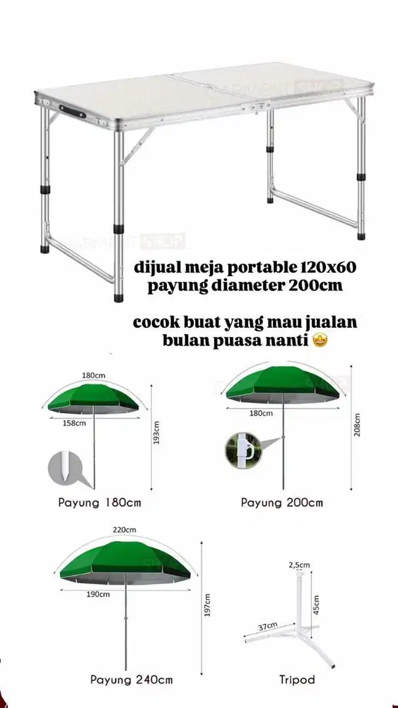 Meja Lipat + Payung untuk jualan