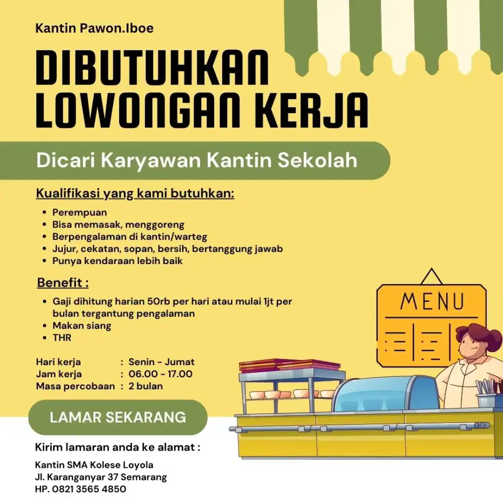 Dicari juru masak kantin sekolah