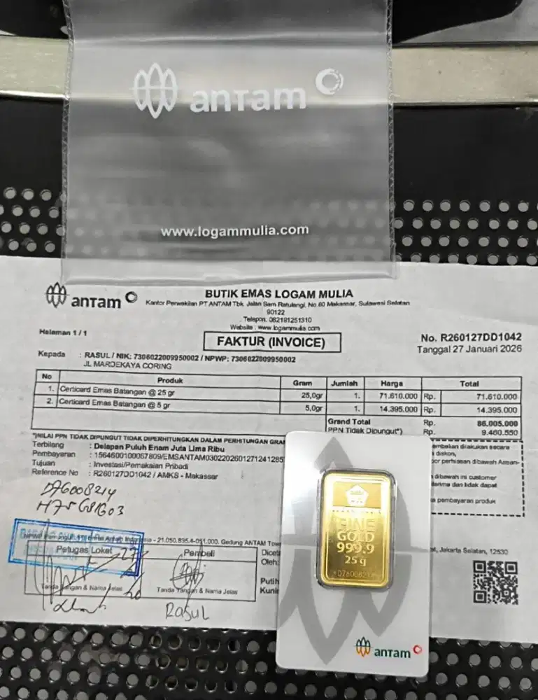 Antam 25 gram thn 2026