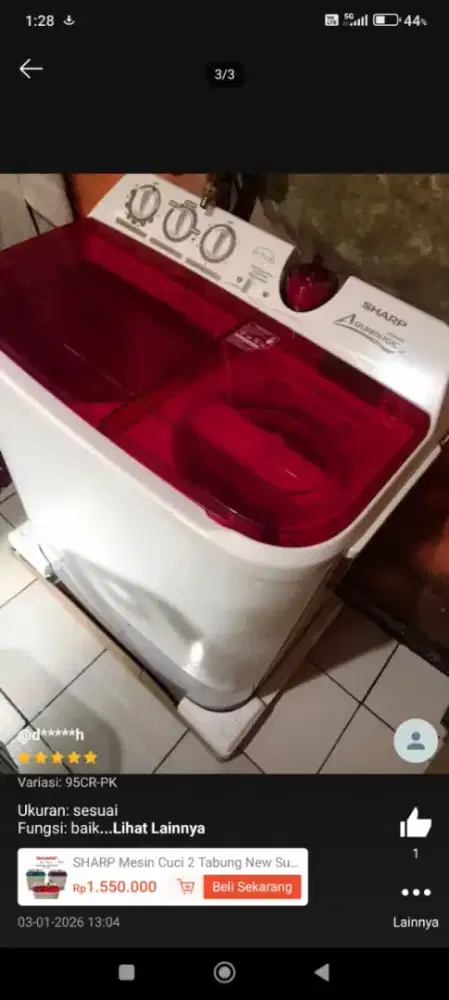 MESIN CUCI SHARP 8KG