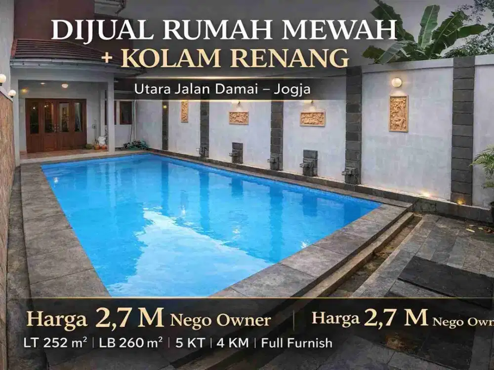 Dijual Rumah Mewah 2 Lantai Kolam Renang Utara Jalan Damai Jogja