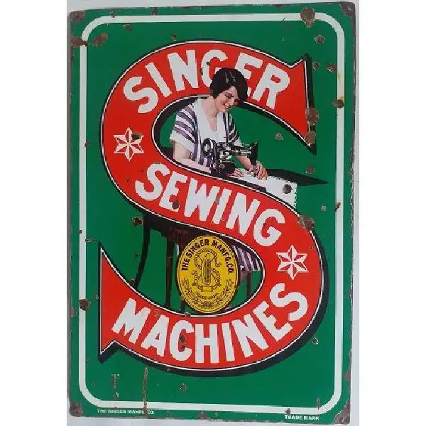 Vintage iklan enamel repro THE SINGER MANFG.Co TRADE MARK era kolonial