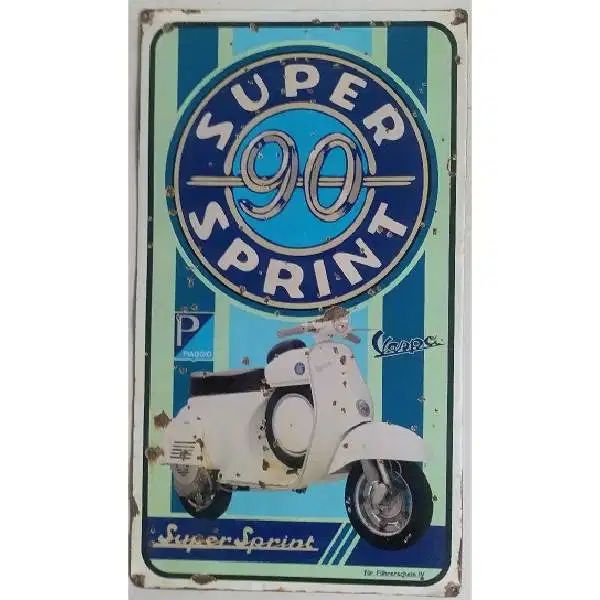 Vintage iklan Enamel plat besi repro Vespa  Super Sprint 90 era 50an