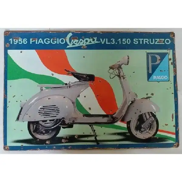 Vintage iklan Enamel plat besi repro Vespa  Struzzo Piago 150 era 50'a