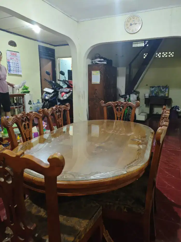 Meja makan kayu jati 6 kursi