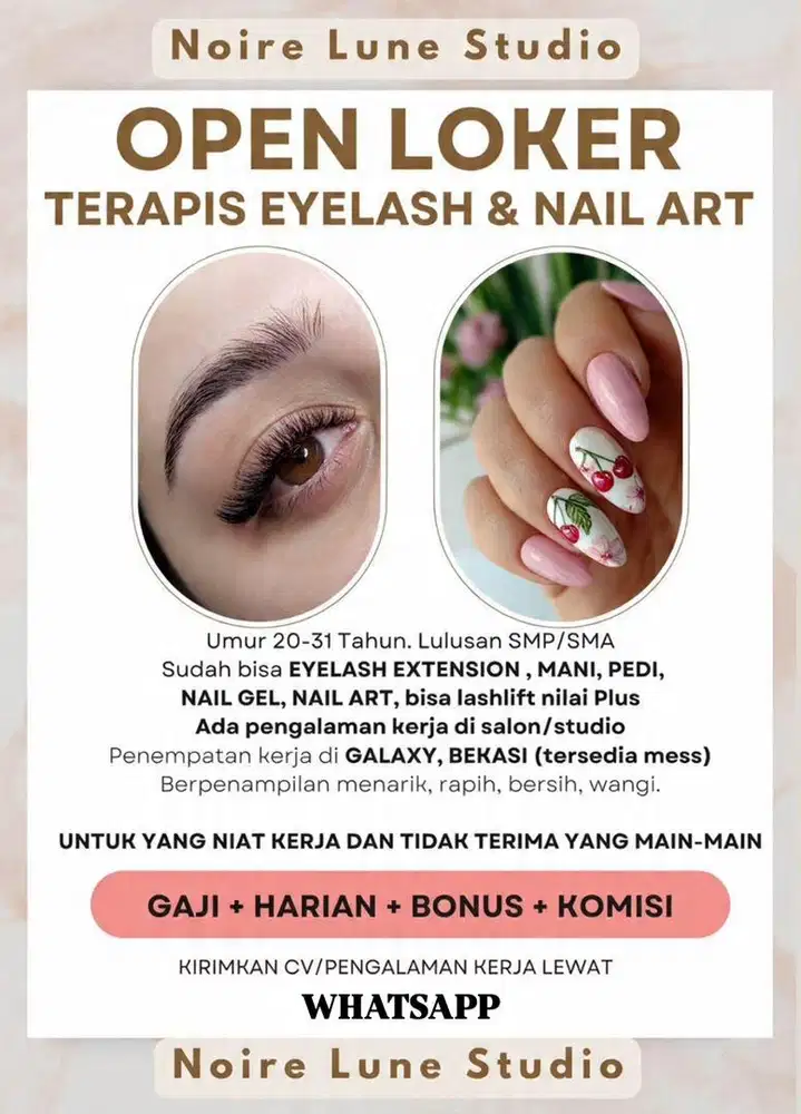 Loker Nail Therapist & Eyelash Therapist Lowongan Kerja Bekasi