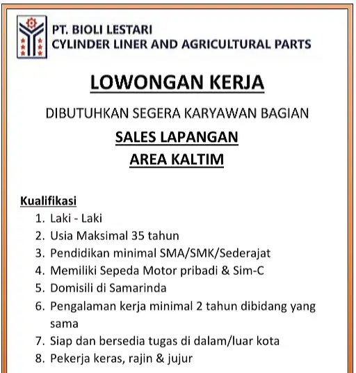 Lowongan Kerja Sales & Marketing Lapangan