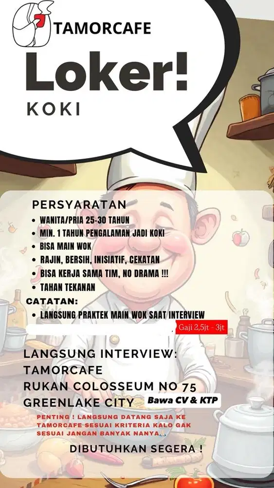 LOWONGAN KERJA KOKI