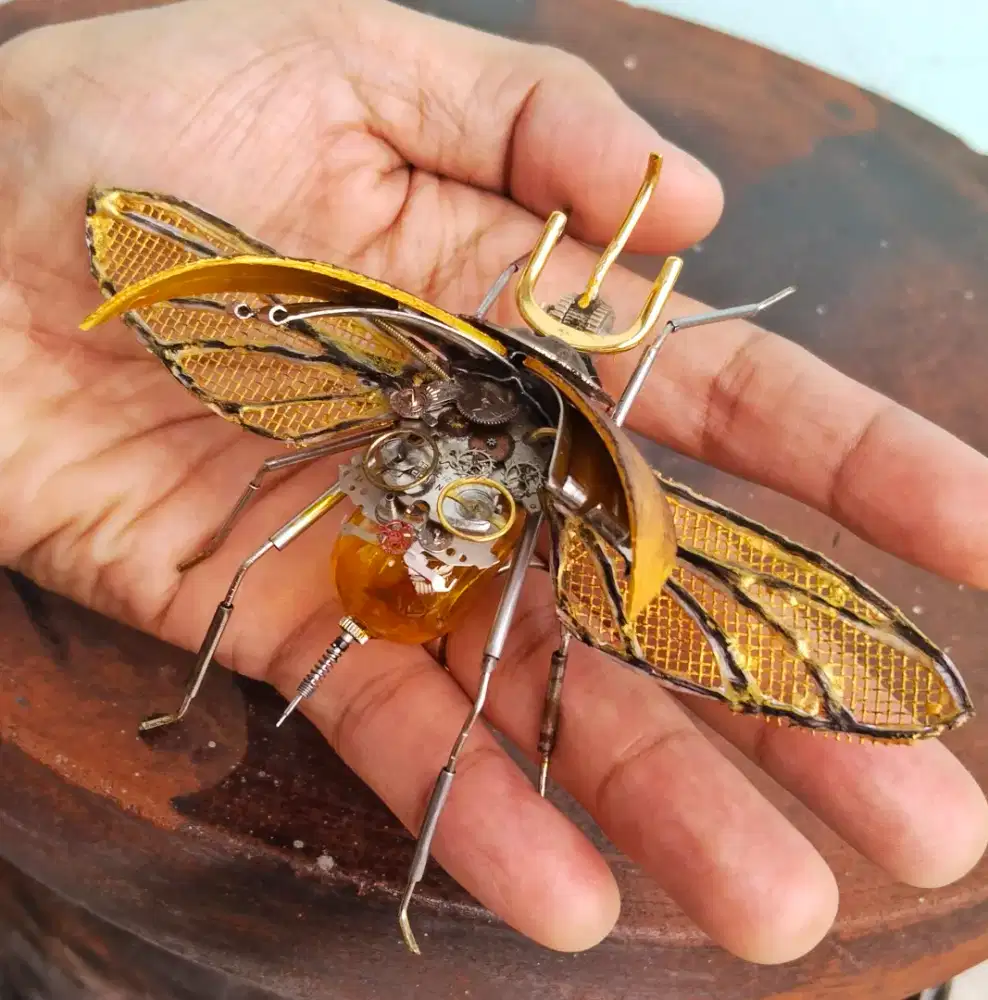 Kerajinan Mainan hiasan Robot insect steampunk logam jam sepeda antik