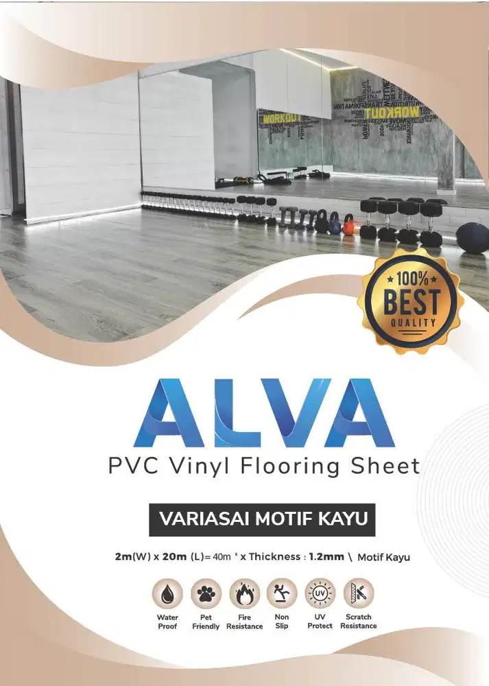Vinyl Roll / Vinyl Alva Motif Kayu Lantai Anti Rayap Tebal 1,2mm