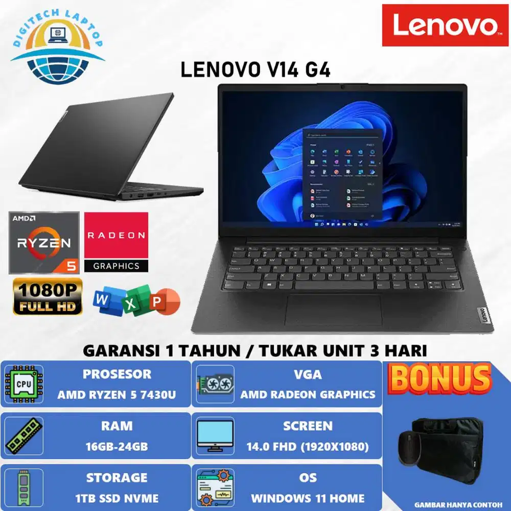 Laptop Lenovo V14 AMD Ryzen 5 7430U 16GB 512GB SSD FHD windows 11 Home