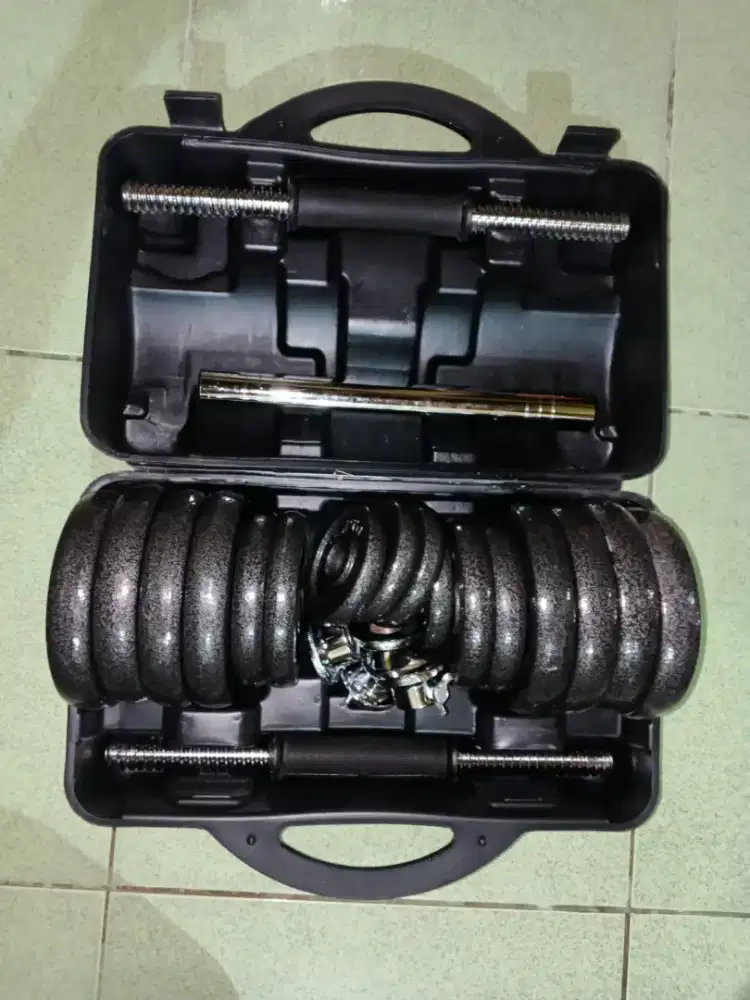 Dumbell/barbell set 30kg besi black chrome