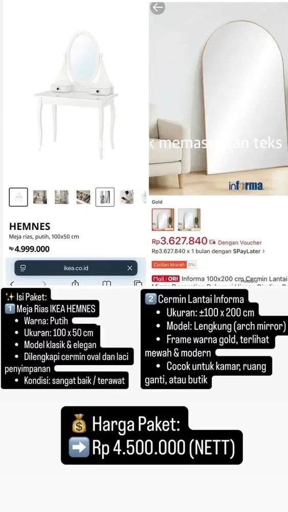 Set Meja Rias dan Kaca