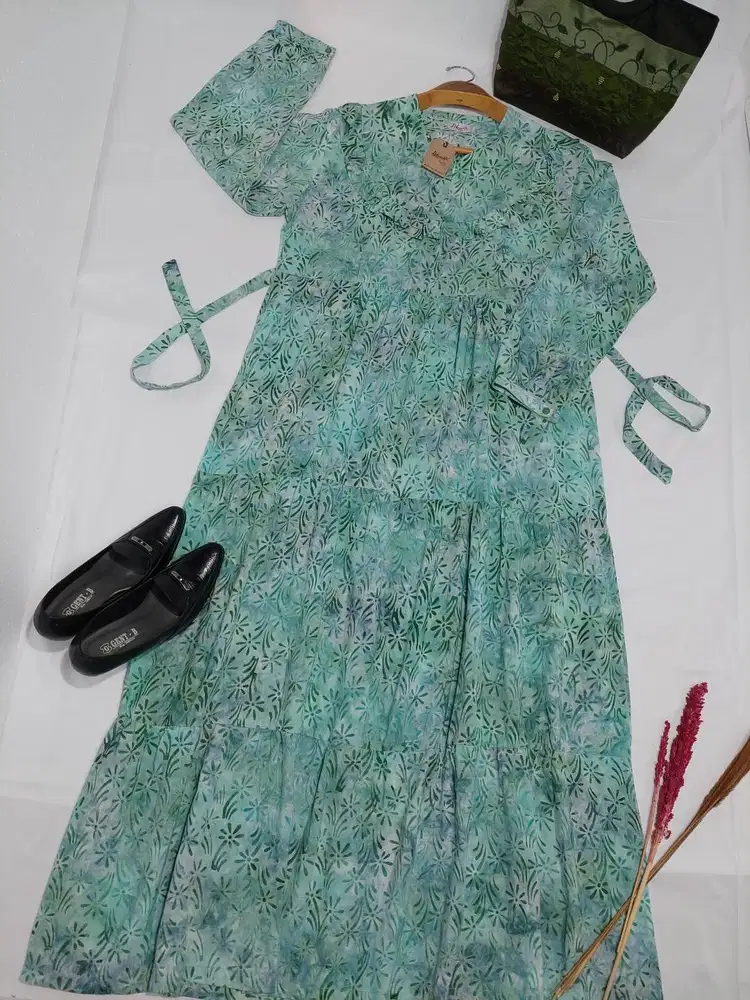 Gamis Batik Hijau Cerah