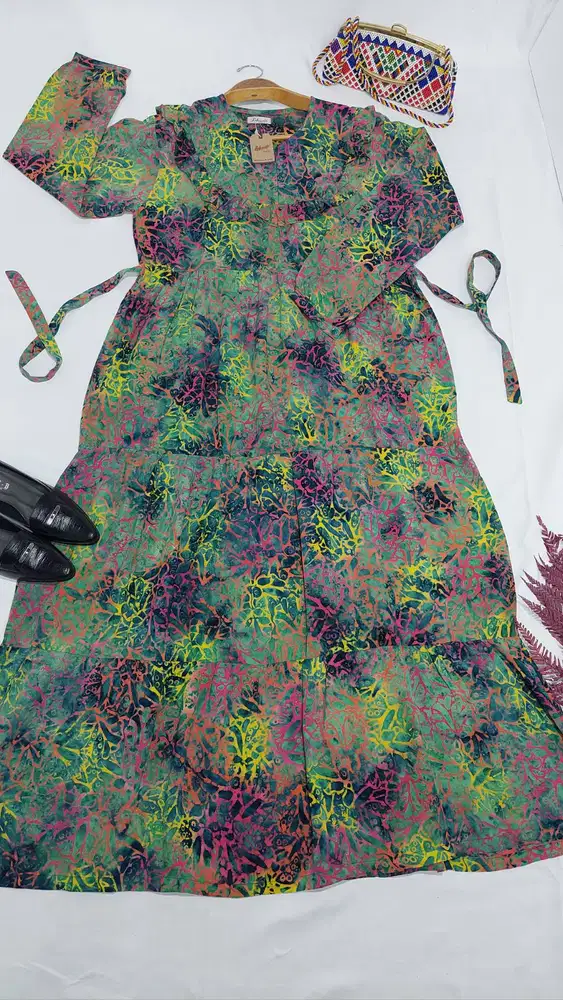 Gamis Rayon Batik Hijau Kombinasi