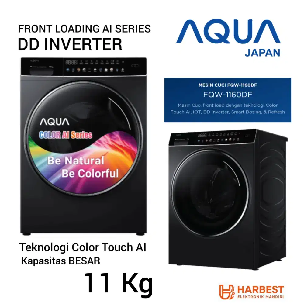 AQUA Japan Mesin Cuci Front Loading INVERTER Kapasitas 11 Kg FQW1160DF