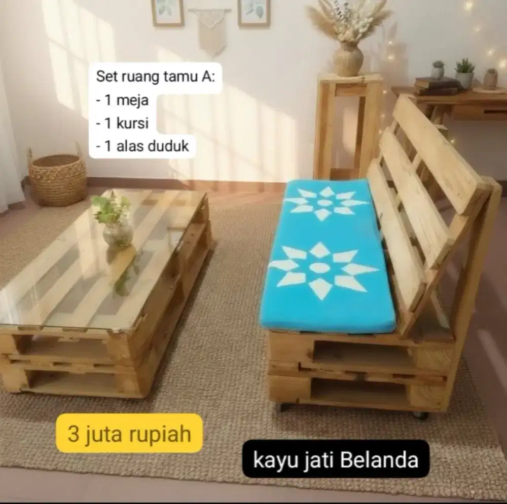 Set meja & kursi ruang tamu kayu jati Belanda