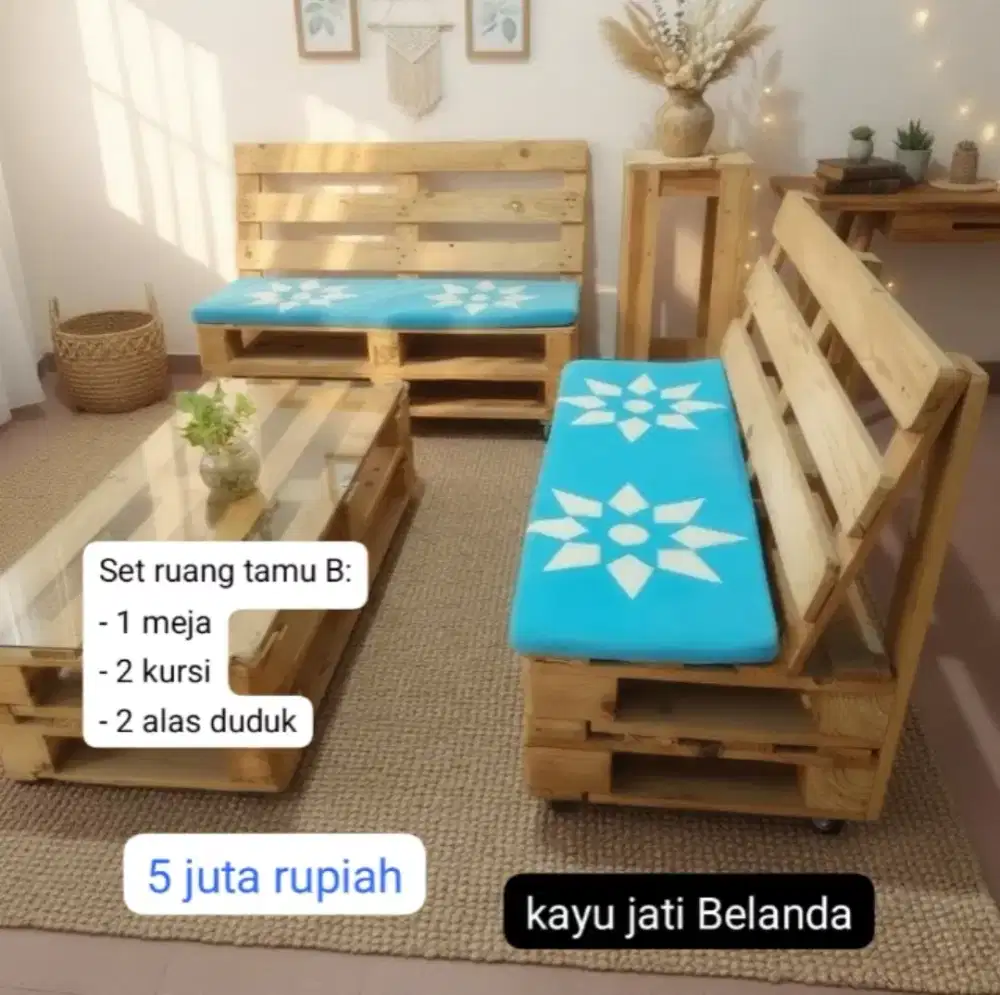 Set meja & kursi ruang tamu estetik