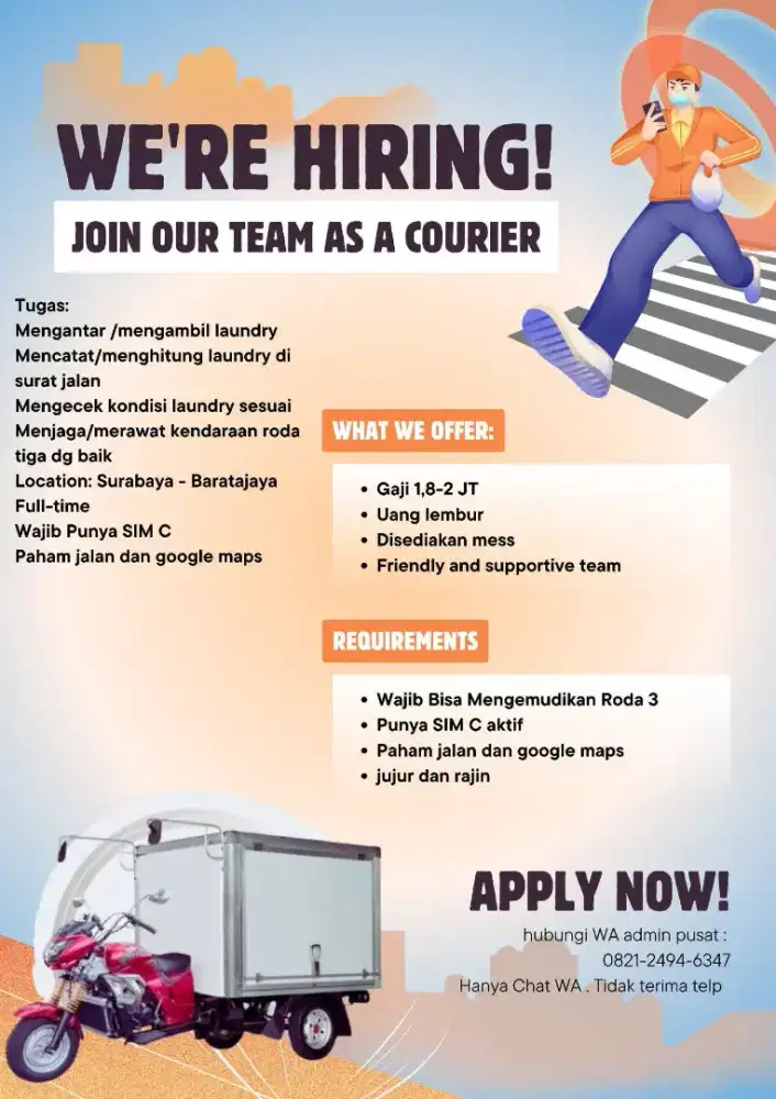 DIBUTUHKAN KURIR LAUNDRY DG RODA 3