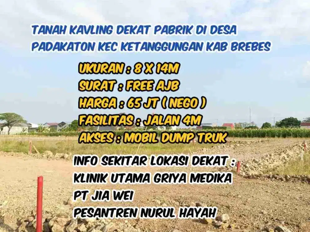 Tanah Kavling Dekat Pabrik Di Desa Padakaton Ketanggungan Brebes