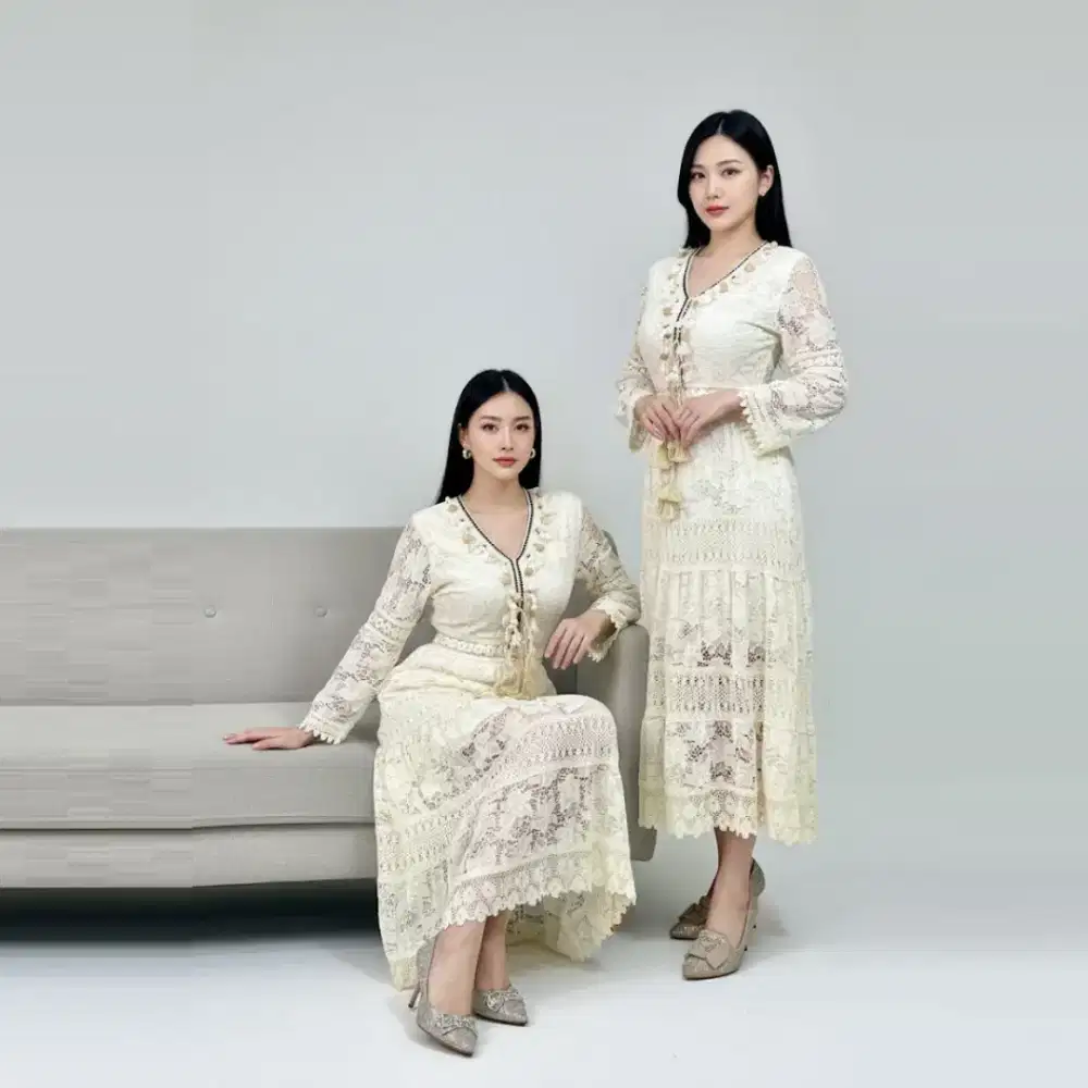 Nissa Dress Lace Wanita | Dress Brukat Premium Lengan Panjang Elegan