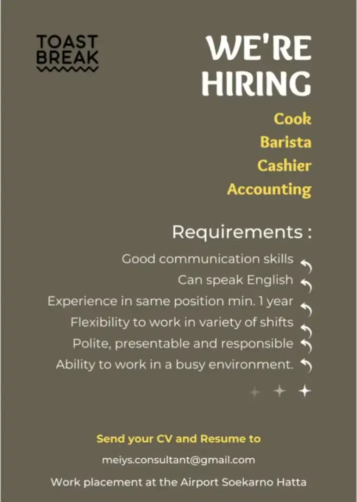 Lowongan Kerja Cafe di Soekarno-Hatta