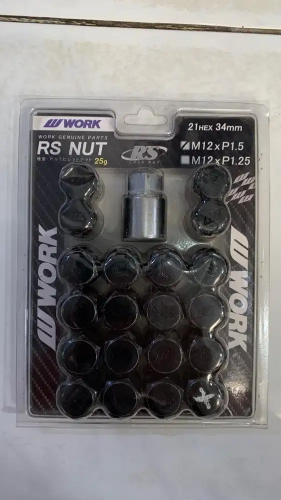 Lugnut Baut Roda WORK RS Nut Original Made in Japan M12 x 1.5 Hitam
