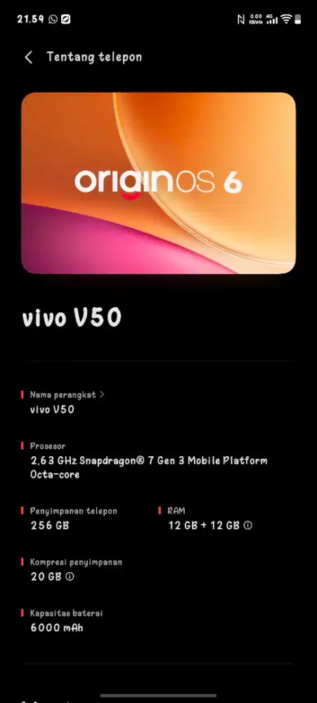 VIVO V50 5G ( Ram 12+12 Memo 256 )