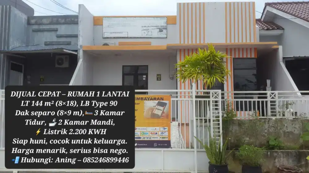 DIJUAL CEPAT! Rumah 1 Lantai LT 144 m², 3 KT – Siap Huni”